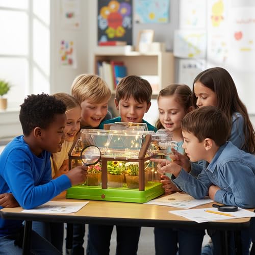 Kids Plant Growing Kit - Kids Greenhouse & Flower Growing Kit with Upgraded Irrigation & Grow Light – Perfect Gardening for Kids（Solar Green）
