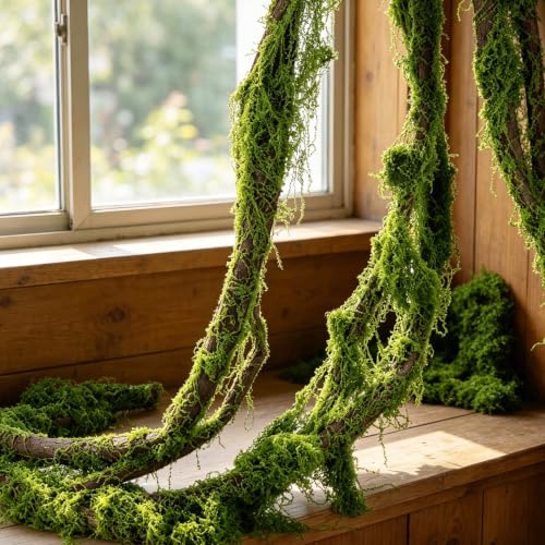 2Pcs 197in Large Bendable Artificial Tree Branches Fake Moss Vines