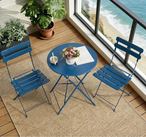 wildformers Outdoor Compact Folding Bistro Table and Chairs Set of 2, Blue - color: Blue