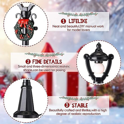 Treela Christmas Lamp Post Village Accessories Mini Street Lamp Dollhouse Streetlight Models Miniature Xmas Village Pathway Lantern Gifts for DIY Micro Landscape Garden Accessories(12 Pcs,Simple)