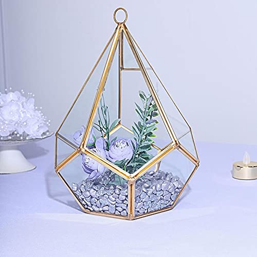 Gold Geometric Hanging Glass Terrarium for Succulent & Air Plant Tabletop Centerpiece Home Office Decor Gift Idea - 9" Polyhedron Teardrop - color: Gold Tear Drop