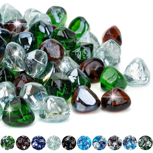 Mr. Fireglass 1 Inch Diamond Fire Glass, Emerald Green+Crystal Ice+Amber - color: Emerald Green+crystal Ice+amber, size: 1 inch, 10 Pounds