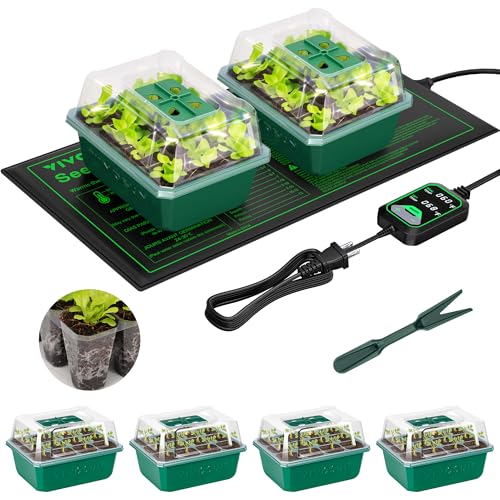 VIVOSUN 6-Pack Seed Starter Trays & 10"x20.75" Seedling Heat Mat | Self-Adjusting Digital Display Temperature Controller, 72-Cell Starter Kit with Humidity Dome, Reusable Propagation Trays - size: 6-Pack 72-Cell, style: Trays with 10"x20.75" Heat Mat