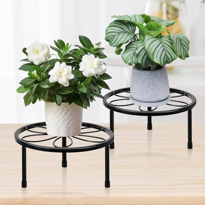 ESRICH 2 Pack 7.8" Metal Plant Stand, Iron Plant Stands for Indoor | Black Plant Stands Outdoor, Rustproof Round Heavy Duty Flower Pot Stand, Potted Plant Holder for Garden Home
