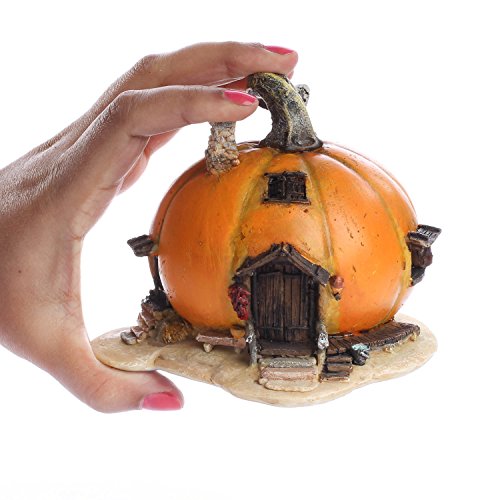 Top Collection Miniature Fairy Garden and Terrarium Orange Pumpkin Fairy House Statue, 4 by 5-Inch