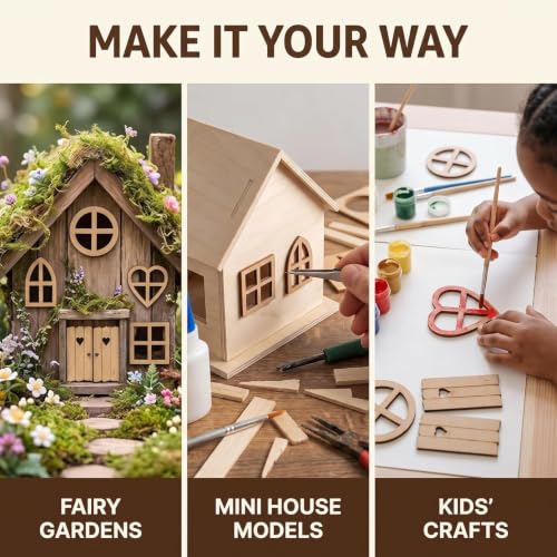 6Pcs Brown Wooden Fairy Garden Door, Blank Door Fairy House Doors and Windows Ornaments Tree Statues for Tree Trunk Yard Decoration, Miniature Gardens Buildings , Garden Sculptures and Statues