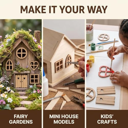 6Pcs Brown Wooden Fairy Garden Door, Blank Door Fairy House Doors and Windows Ornaments Tree Statues for Tree Trunk Yard Decoration, Miniature Gardens Buildings , Garden Sculptures and Statues
