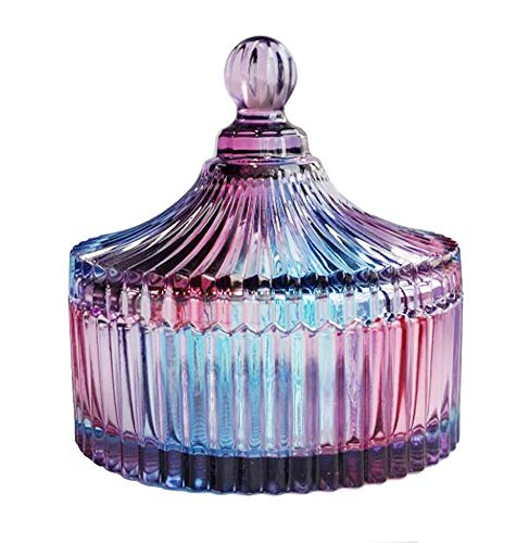 CHOOLD Luxury Purple Blue Tent Shaped Crystal Candy Jar with Lid,Clear Glass Apothecary Jar Wedding Candy Buffet Jar Food Jar. 24 oz - color: Purple-Blue-L
