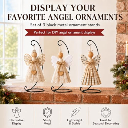 Tall Ornament Display Stands 3 Pack, Black Wrought Iron Style Hanging Stand, 13 Inch Metal Ornament Hangers for Christmas Ornaments, Glass Globes, Terrariums, Lanterns, Air Plants, Keepsakes & Holiday Decor