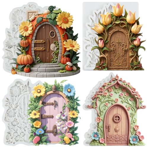 Fairy Garden Door Silicone Molds Flower Door Fondant Mold Set Of 4 - color: Style H