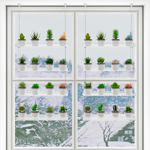 OtNiap Clear Hanging Window Plant Shelves, 2-Pack 4-Tier, 16-Inch Stand - size: 2 Pack-4 Tier