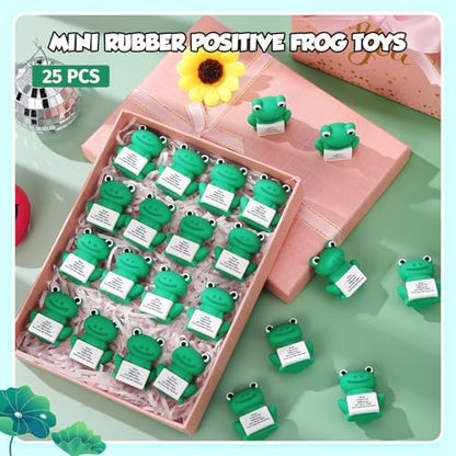 Gejoy 25 Pcs Mini Rubber Frog Toys Positive Mini Frogs Figures | Tiny Figurines to Hide, Frog Gifts with Motivational Quote, Birthday Encouragement Gifts for Coworker Desk Decor - style: Frog