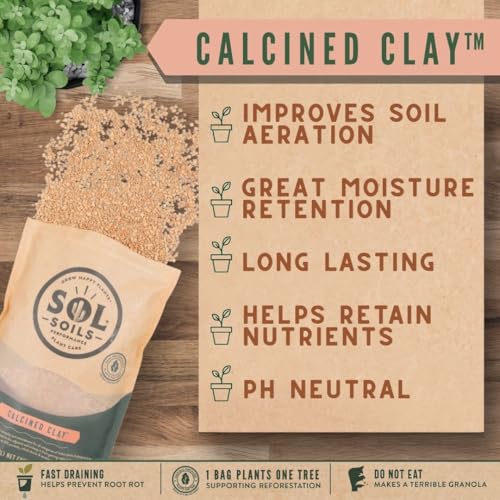 Sol Soils Calcined Clay – 100% Peat-Free Soil Amendments with Superior Drainage, Aeration, & Root Health for Indoor Plants, Succulents, Bonsai & More - 1 Gallon