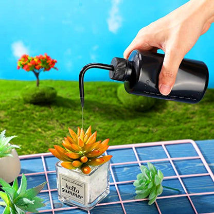 Nuogo 9 Pcs 250 ml Tattoo Wash Bottle Water Squirt Bottle Lab Squeeze Bottles Lash Water with Narrow Mouth Scale Labels Safety Rinse for Eyelash Extensions, Succulent Watering(Black) - color: Black