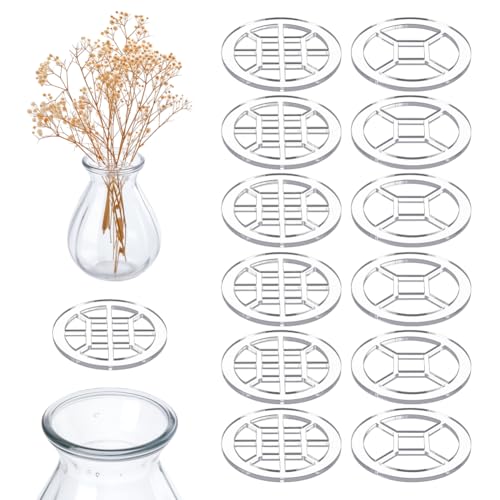 NBEADS 12 Pcs 2 styles Flower Arrangement Holder, Mason Jar Propagation Topper Insert Plant Organizer Lid with Grid Flowers Cutting Lid for Desks and Homes - color: Clear