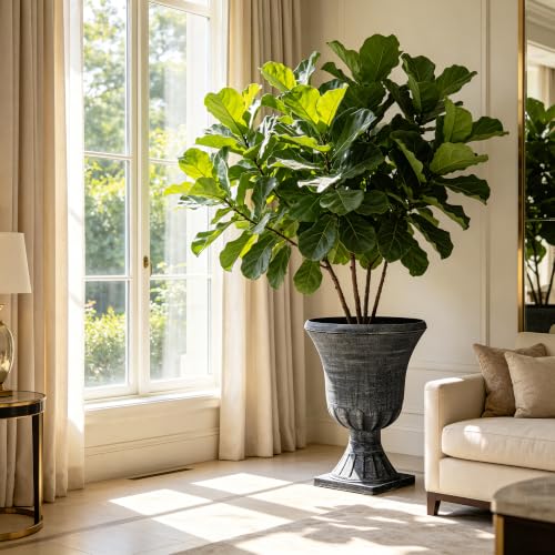 Autodaya 22" Tall Urn Planters for Outdoor Plants Set of 2 Large Flower Pot - color: Washed Black-22"h