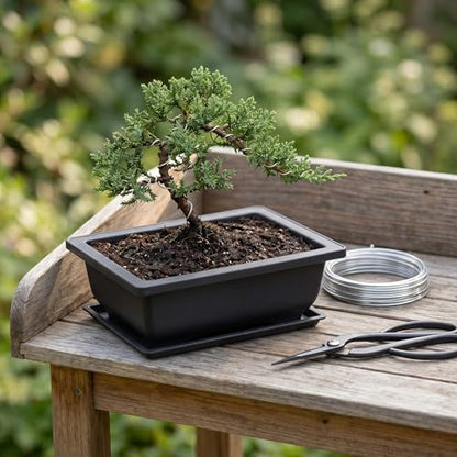 KINJOEK 25 PCS 6.5 Inch Plastic Bonsai Training Pots, Rectangular Plant Bonsai Tree Pot, Starter Flower Succulent Growing Seedling Pot Container Planter for Garden Indoor Home Decorative - size: 6.5 Inch