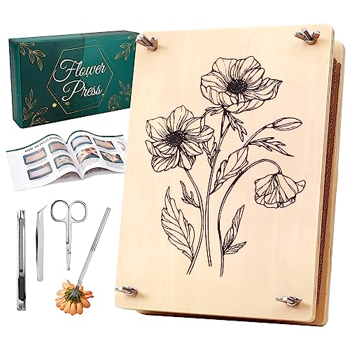 Aboofx Large Wooden Flower Pressing Kit, 10.8"x6.9" 6 Layers | for Adults pressed flowers herbs leaf, DIY preservation for bookmark wedding, art craft kit gift for adult - size: 10.8" x 6.9" 6 Layers
