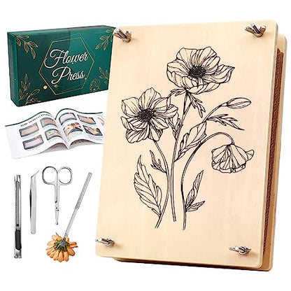 Aboofx Large Wooden Flower Pressing Kit, 10.8"x6.9" 6 Layers | for Adults pressed flowers herbs leaf, DIY preservation for bookmark wedding, art craft kit gift for adult - size: 10.8" x 6.9" 6 Layers