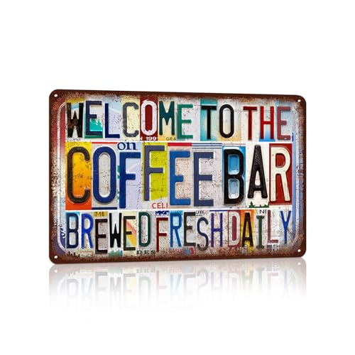 Vintage Welcome To The Coffee Bar Brewed Fresh Daily Wall Decor | Coffee Metal Sign Tin Signs - color: Welcome-A-07