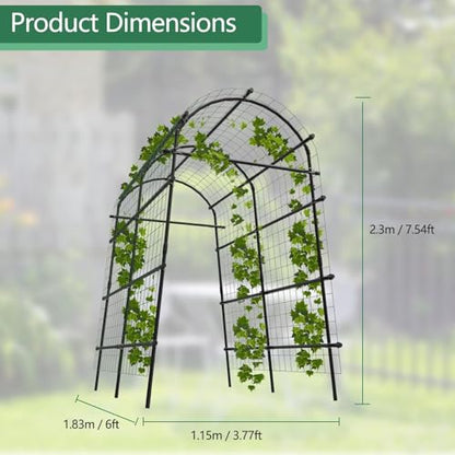 Garden Arch Trellis, 7.5FT Extra Tall Polyethylene-Coated Stainless Steel Garden Trellis for Climbing Plants, Vegetables, Flowers, Outdoor Pergola Arbor Wedding Party Decoration, Cucumber Trellis, Gar - size: Snap-Fit 7.6 x 6 x 4 Ft(9-Bar)