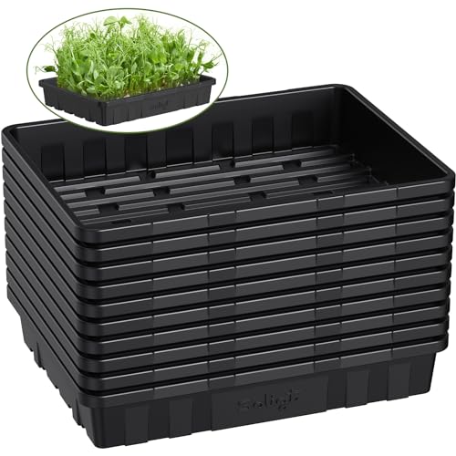 SOLIGT Extra Thick Heavy Duty 10 Pack Seed Starting Trays 14 * 10.8 * 2.3" | Microgreens Growing Trays Seedling Plant Germination Starter Tray Transplant Fodder Flats, No Holes, No Leakage, Reusable - size: 1014