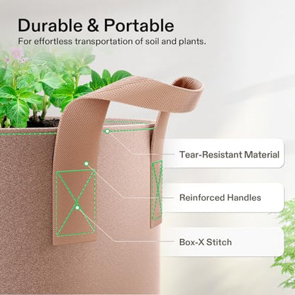 VIVOSUN 5-Pack 1 Gallon Plant Grow Bags Fabric Pots with Handles | 300G Thickened Nonwoven Fabric, Excellent Drainage, Healthy Root Growth, BPA-Free, Reusable - color: Tan, size: 1 Gallon