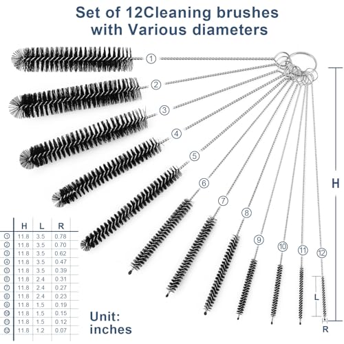 Ixiaoyoo Straw Cleaner Brush Set, 12 Pieces Botthle Cleaning Brush and Nylon Tube Brush Brush, 11.8 Inch Long Cleaning Brush Kit for Water Bottle, Straws on Tumbler, Sippy Cup, Tea Pot Spout - color: 11.8 Inch Black Cleaning Brushes