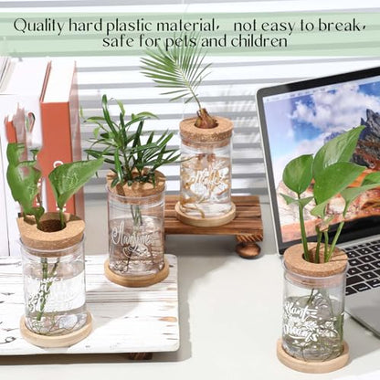 12 Pack Plant Propagation Jars Cork Lids Bamboo Stand,Awesome | Glass Vases for Water Propagation, Desktop Planters Wood Stand, Office Home Decor, Teacher Thank You Gifts, Quotes Art