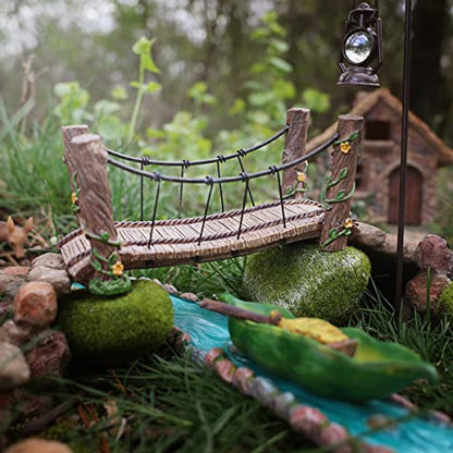 Rope Wooden Bridge Outdoor Fairy Garden Ornament Miniature Dollhouse Decor Accessory