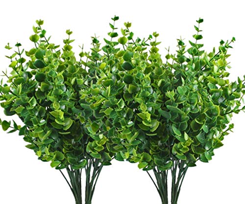 CATTREE Artificial Shrubs Bushes, Plastic Eucalyptus Leaves Fake Green Plants Wedding Indoor Outdoor Home Garden Verandah Kitchen Office Table Centerpieces Arrangements Christmas Decoration 4 pcs - color: Eucalyptus Leaves-4 Pcs