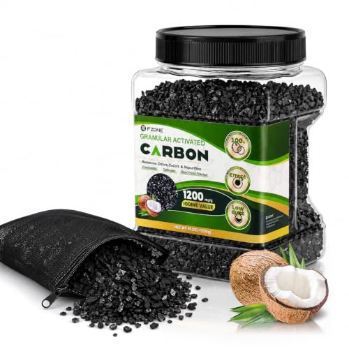 FZONE Activated Charcoal, Premium Natural Coconut Shell Activated Carbon for Freshwater and Saltwater, Aquarium Filter Media, Activated Charcoal Bulk (2.8lb with Fine Mesh Bag) - size: 2.8lb (45oz)
