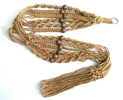 1 PCS 6 Legs Macrame Plant Hanger Jute Double Tiers Plant Hanger & Plant Holder with 6 pcs Round Brown Wood Bead, Hanging Planter 65-inches for 8 inch and 10 Inch Plant Pot (Without Pot)