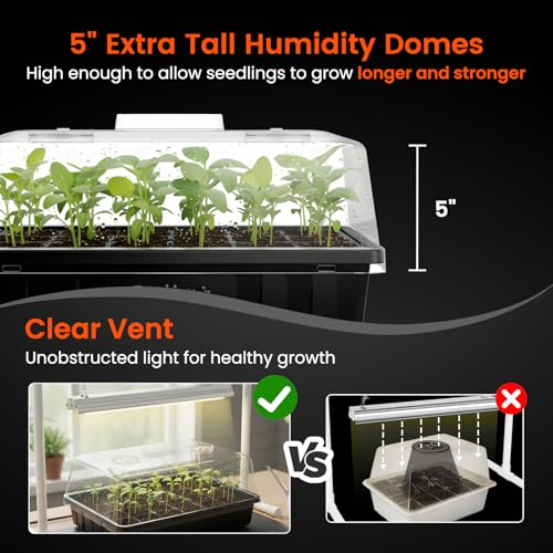 SOLIGT Thick Plastic 3-Set Strong Seed Starter Trays with 5" Humidity Domes | for Seed Starting, Germination, Seedling Propagation & Plant Growing, Holds 144 Cells in Total - size: 3 Set