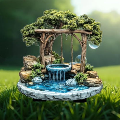 Wishing Well Waterfall Acrylic Garden Stake, Indoor and Outdoor Garden Acrylic Decoration, Idea Gift for Flower Potted Ornament and Landscape Beautification, Suitable for Courtyards and Lawn