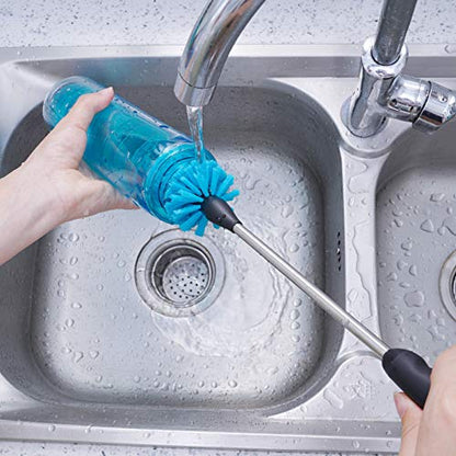 MOSOLAN Stainless Steel Water Bottle Cleaning Scrubbing Brush, 15 in | 2 Pack, Long Handle, Non-Slip, Cleaning Sport Bottles, Baby Bottles, Cups, Coffee Mugs, Glasswares, Wine Decanters, Flask - size: 15 Inch (Pack of 2)