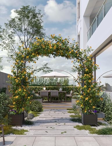 71" Rolling Garden Arch Trellis with Planter Box – Rustproof Metal Frame - size: Span 1.8