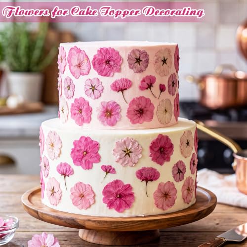 96 Pcs Pressed Dried Flowers | Natural Dried Flowers for Cake Topper Cupcake, Cocktails Garnish, Resin Jewelry DIY, Soap, Candle Making Art Crafts - color: Pink Purple, style: Flower Style