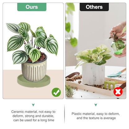 M METERXITY 2-Pack Ceramic Plant Saucer, 6.3 Inch Plant Water Catcher Tray, Plant Pot Saucers for Indoor/Outdoor Plants/Flower Drainage Drip Water Tray [Round Dark Green] - color: Dark Green