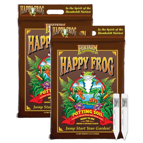 FoxFarm Happy Frog Potting Soil with 2 Plant Tags, 12 Quart (2 Pack) - size: 12qt + Tags (2 Pack)