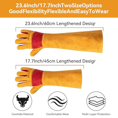 Animal Handling Gloves – Bite-Proof, Multi-purpose, Pet Leather Gloves with Padding - color: Yellow, size: 17.7