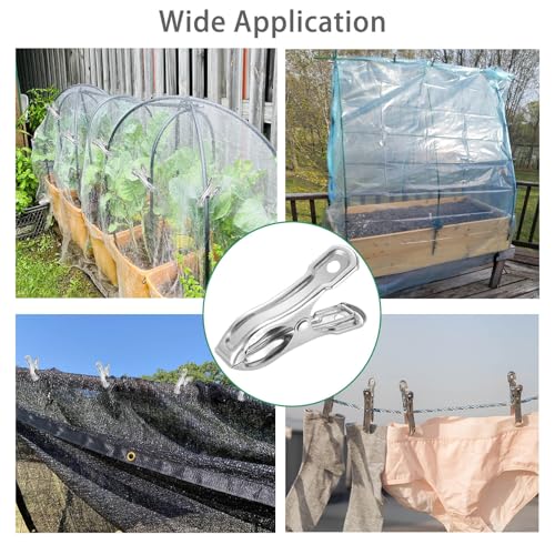 40Pcs Garden Clips for Netting, 2'' Metal Greenhouse Clamps to hoop | Stainless Steel Body, Strong Spring Grip Fits 3/8 to 3/4 Inch Poles, Securing Netting, Shade Cloth and Plant Covers to Frames