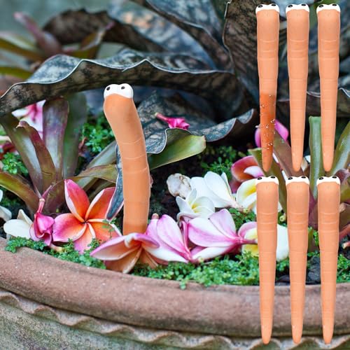 Relaxweex 6 Pcs Worm Plant Water Indicator Ceramic Moisture Sensor, 4 Inch | Color Changing Meter for Houseplants, Decorative Worm Sticks Monitor Soil Water Needs, Fun Indoor Potted Plant Gardening Gift - size: 4 Inch