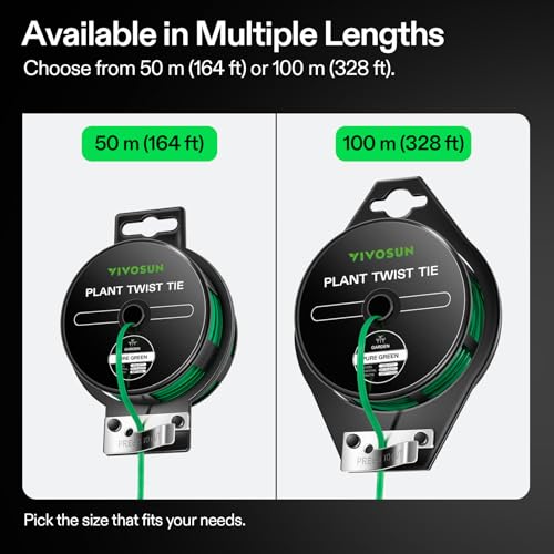 VIVOSUN Twist Ties, 164 ft (50m) PE-Coated Green Plant Ties with Cutter, Reusable & Flexible Tomate Ties for Plant Support, Indoor Outdoor Gardening, Cable Management, Home Office Organization | Reusable & Flexible Tomate Ties for Plant Support, Indoor Ou