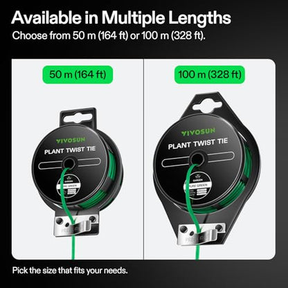 VIVOSUN Twist Ties, 164 ft (50m) PE-Coated Green Plant Ties with Cutter, Reusable & Flexible Tomate Ties for Plant Support, Indoor Outdoor Gardening, Cable Management, Home Office Organization | Reusable & Flexible Tomate Ties for Plant Support, Indoor Ou