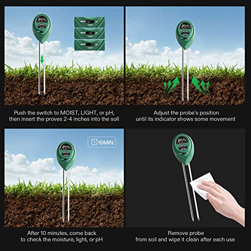 VIVOSUN Soil Tester, 3-in-1 Plant Moisture Meter Light and PH Tester for Home, Garden, Lawn, Farm, Indoor and Outdoor Use, Promote Plants Healthy Growth (Pack of 3) - size: Soil Tester (Pack of 3)