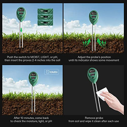 VIVOSUN Soil Tester, 3-in-1 Plant Moisture Meter Light and PH Tester for Home, Garden, Lawn, Farm, Indoor and Outdoor Use, Promote Plants Healthy Growth (Pack of 3) - size: Soil Tester (Pack of 3)