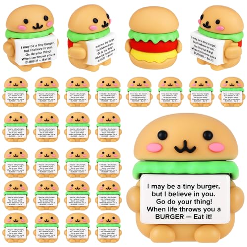 Gejoy 25 Pcs Mini Rubber Burger Toys Positive Mini Burgers Figures | Tiny Figurines to Hide, Burger Gifts with Motivational Quote, Birthday Encouragement Gifts for Coworker Desk Decor - style: Burger