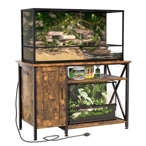 Herture 120 Gallon Reptile Tank Stand, 4x2x2 Reptile Enclosure Stand, with Storage Cabinet and Power Outlet, Terrarium Stand for Bearded Dragons, Snakes, Lizard Rustic Brown PG08XYN - color: Rustic Brown, size: 48x24"-40-120 Gallon