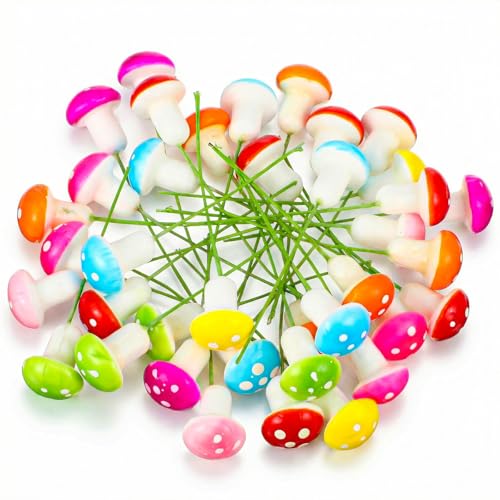 32 Pcs Mini Mushrooms Figurines, Colorful Mushrooms Decoration Tiny Figurine Resin Garden Decor, Fairy Bonsai Plant Pot Ornaments, DIY Craft Accessories for Home Micro Landscape